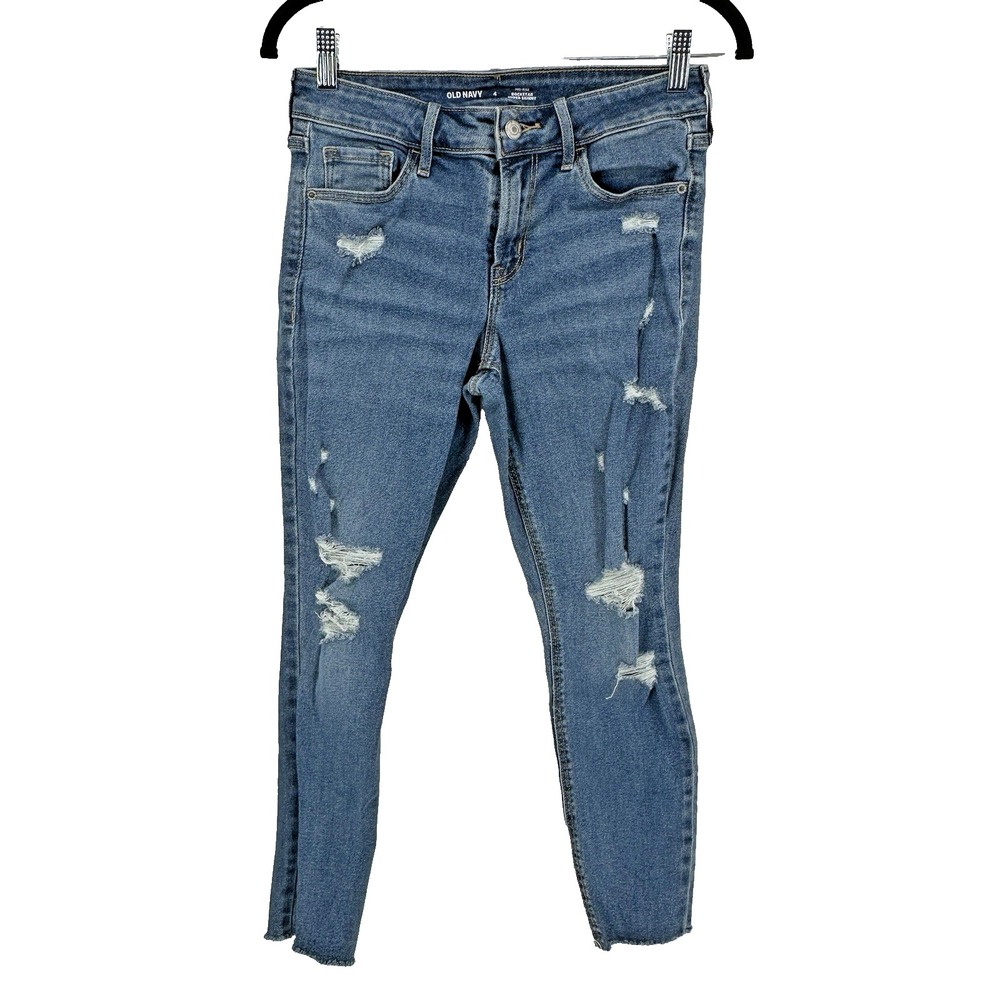 Old Navy Mid-Rise Rockstar Super Skinny Jeans 5 Pocket Size 4 Distressed 27X26